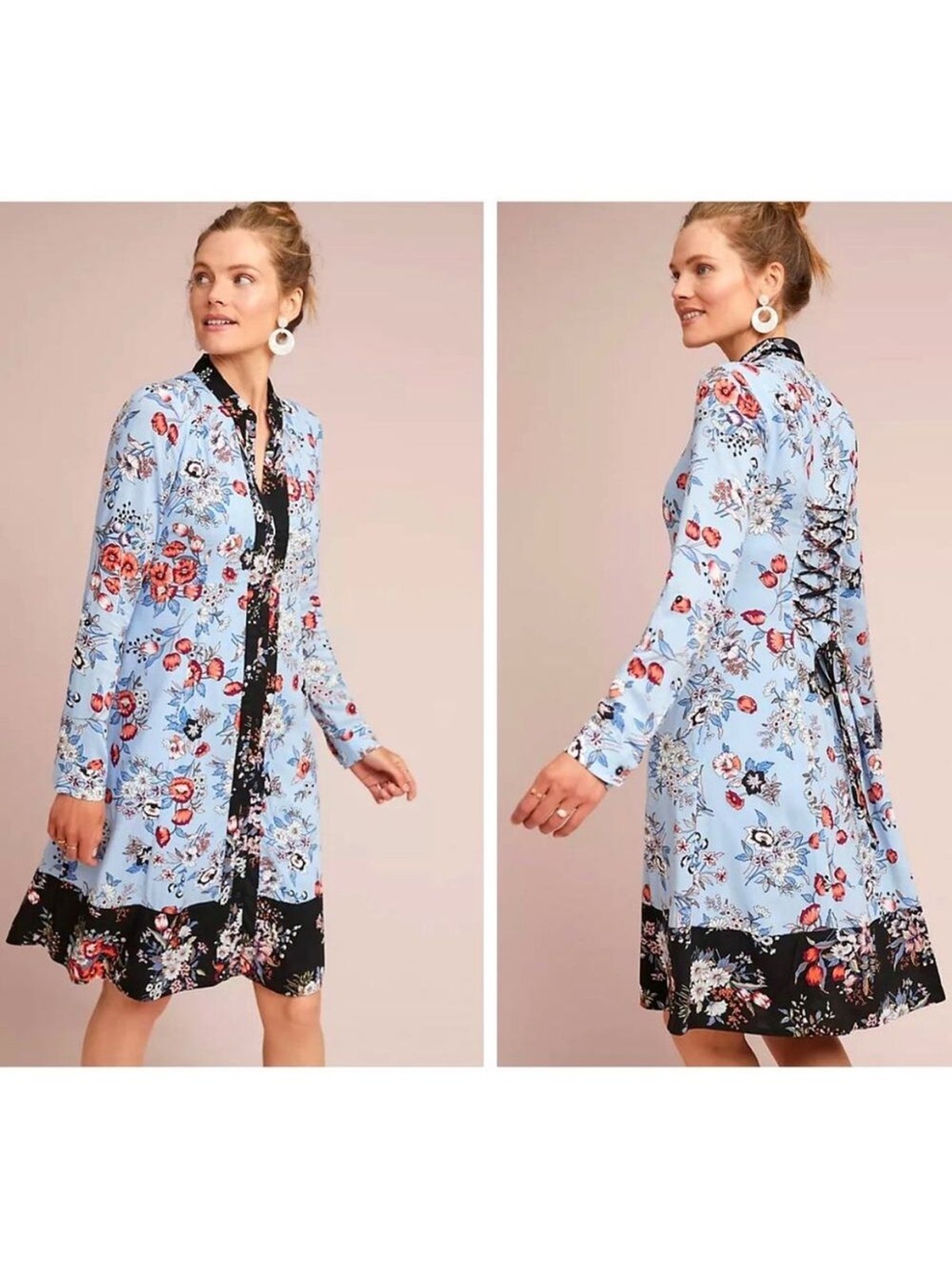 Maeve womens size 4 leyster Light Floral Long-Sleeve cottage core boho Dress