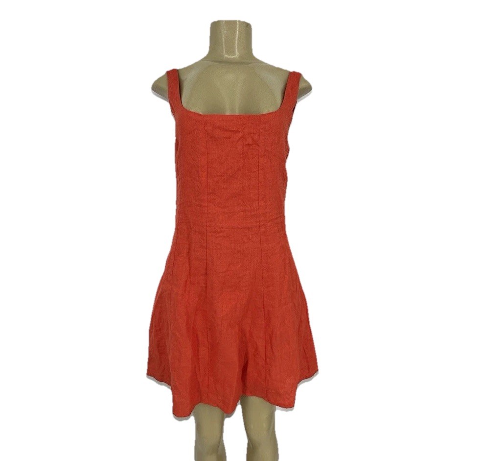 NEW Petal And Pup Size 2 Women Dillion Mini Dress Linen In Blood Orange 1-17