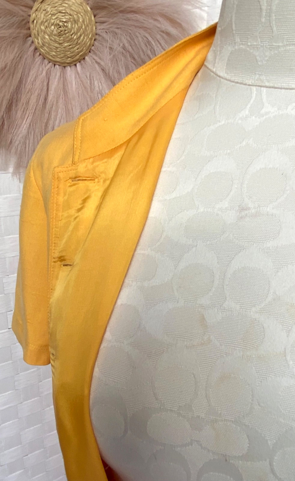 VTG Dana Buchman 100% Silk Yellow Button Up Pocket Maxi Mandarin Dress Size 8