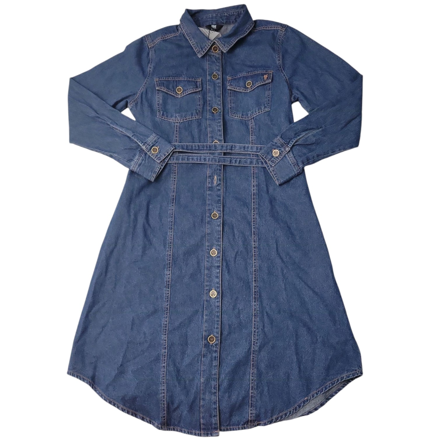 Frye Women’s Denim Tie Belt Midi Button Front Dress