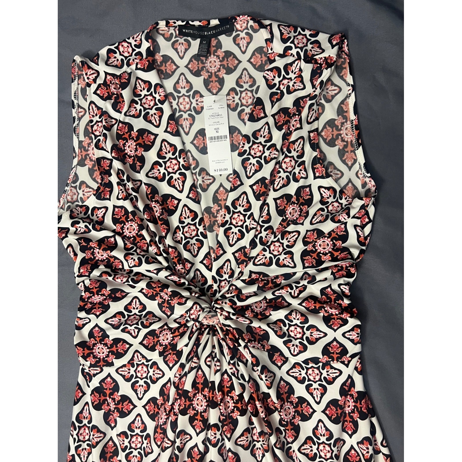 NWT White House Black Market Twist Front Maxi Dress M Pink Black $140 WHBM