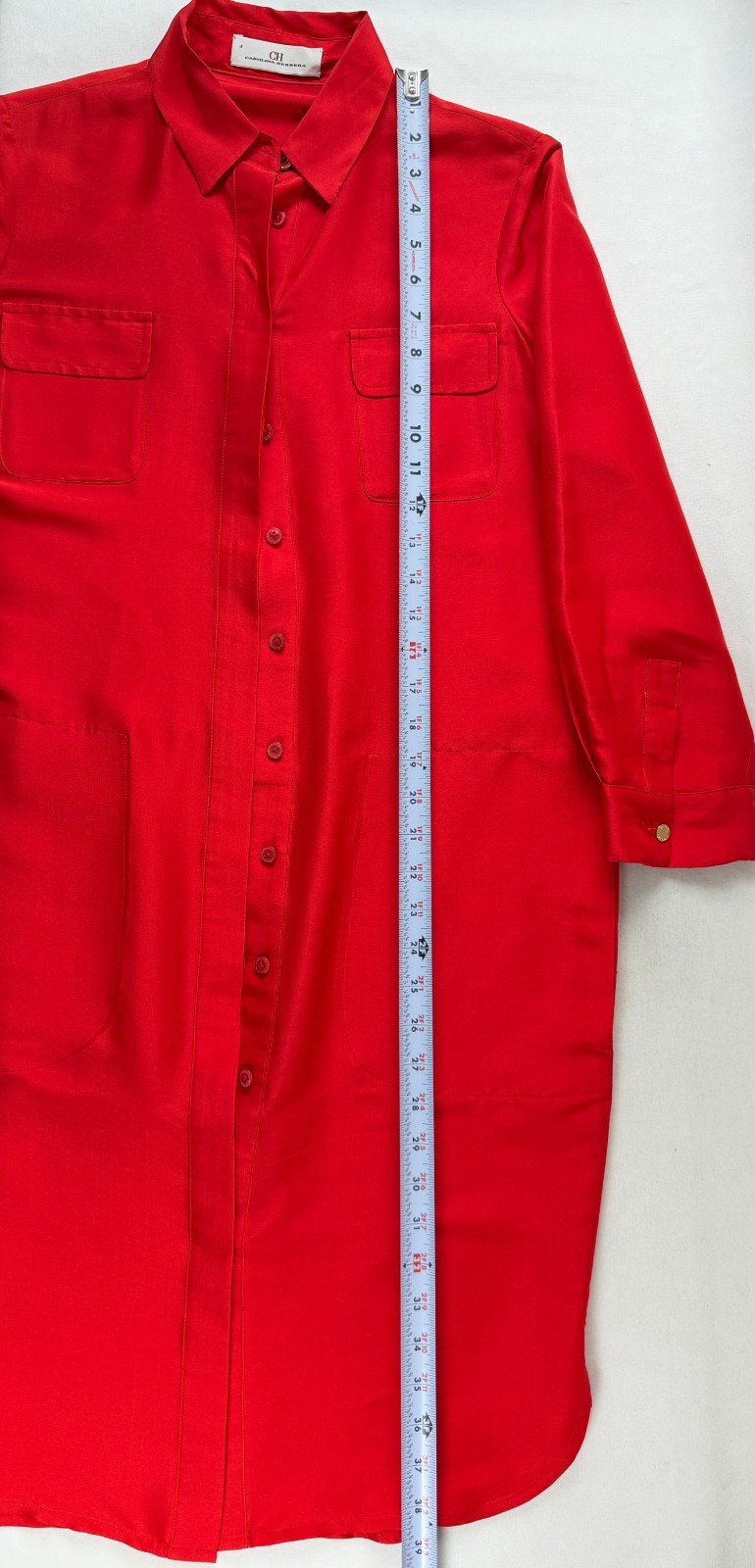 NWOT CAROLINE HERRERA Red Silk Button Up Dress Pocket Rope Belt Bend Collar 4 S