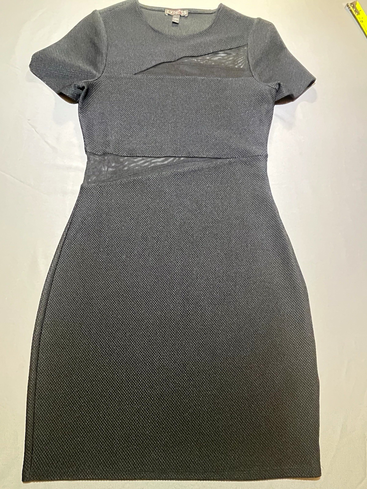 Express Black Sheath Dress Sheer Mesh Short Sleeve Stretch Knit Zip Size 0