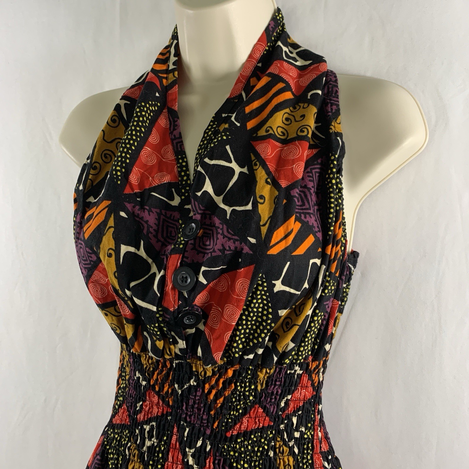 Batik Patchwork Halter Statement Maxi Dress OS Maximalist Resort Artsy Eclectic