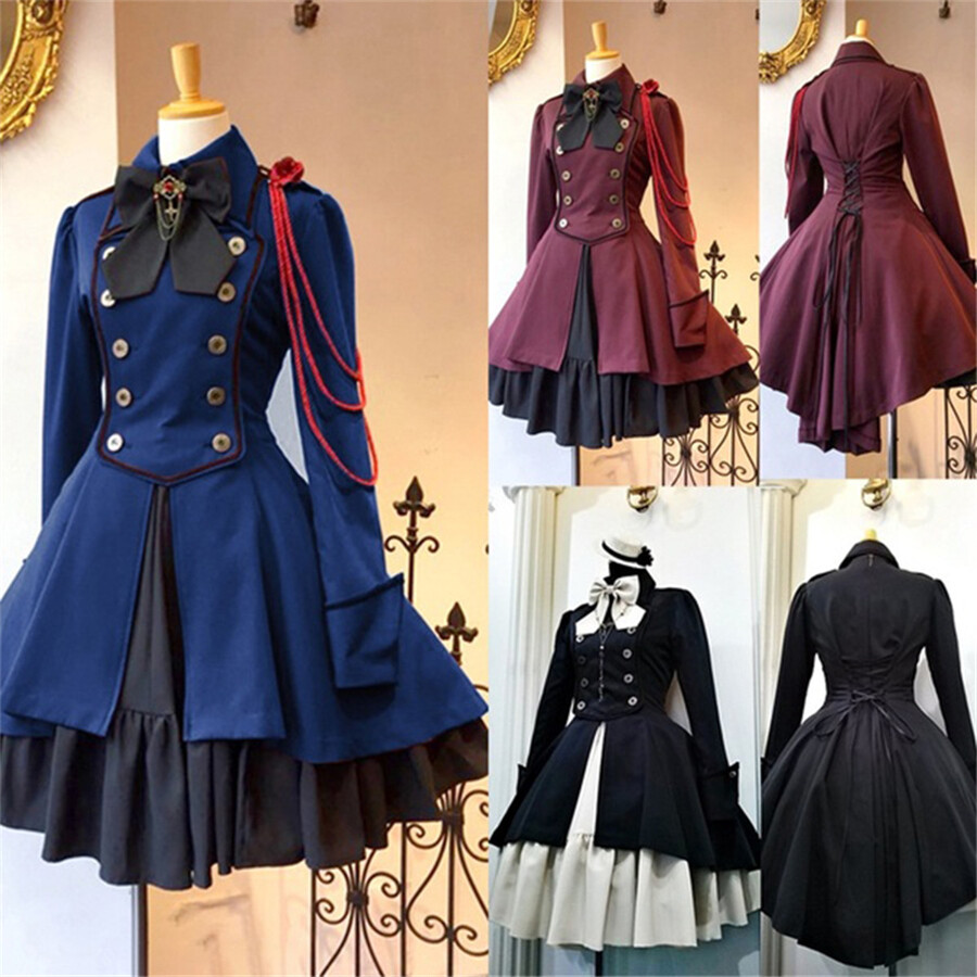 Women Gothic Lolita Dress Bow Black Lace Halloween Cosplay Costume Plus Size 5XL