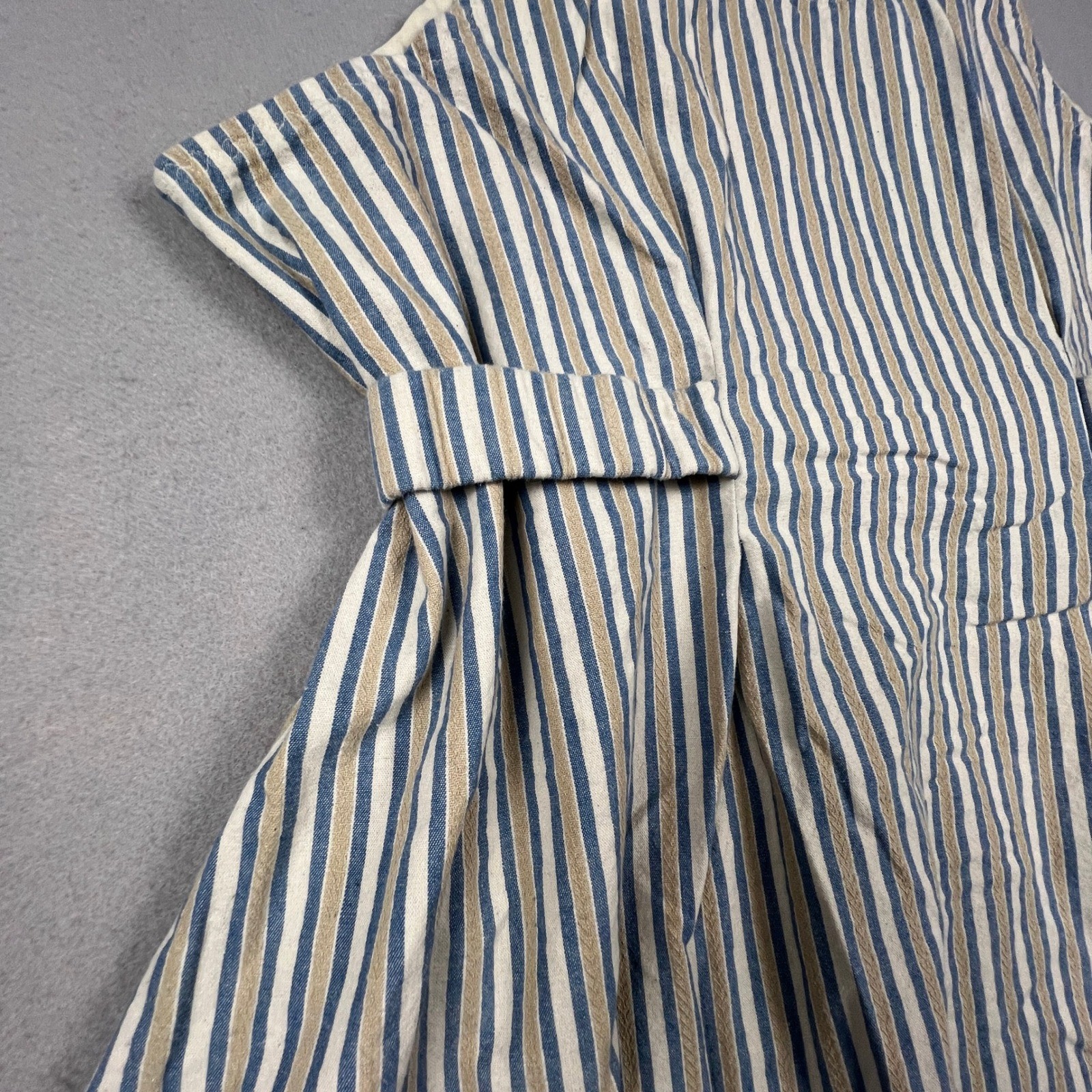 Cottagecore Striped Midi Dress Womens Blue Tan Vacation Sailor Casual Summer