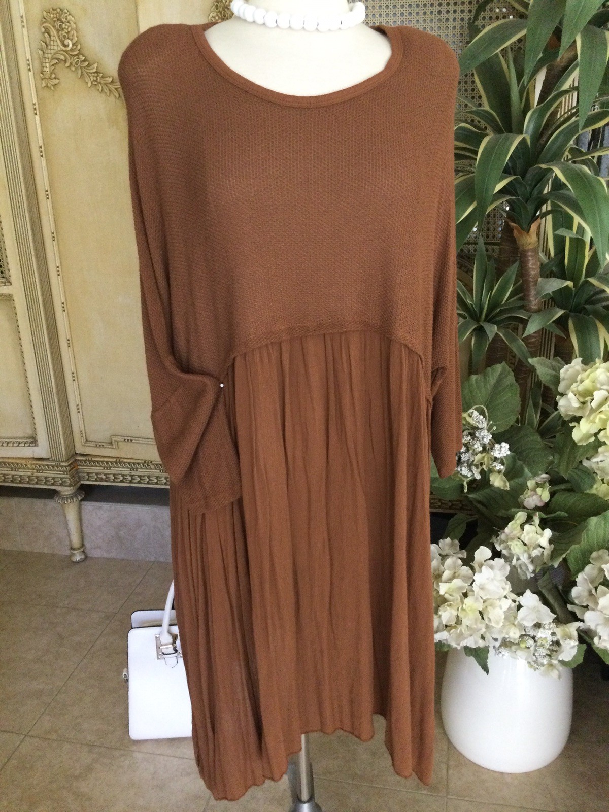 SAGA Made in Italy Women 95% Viscose Tunic-Dress Color Rust Size 3 (L?)