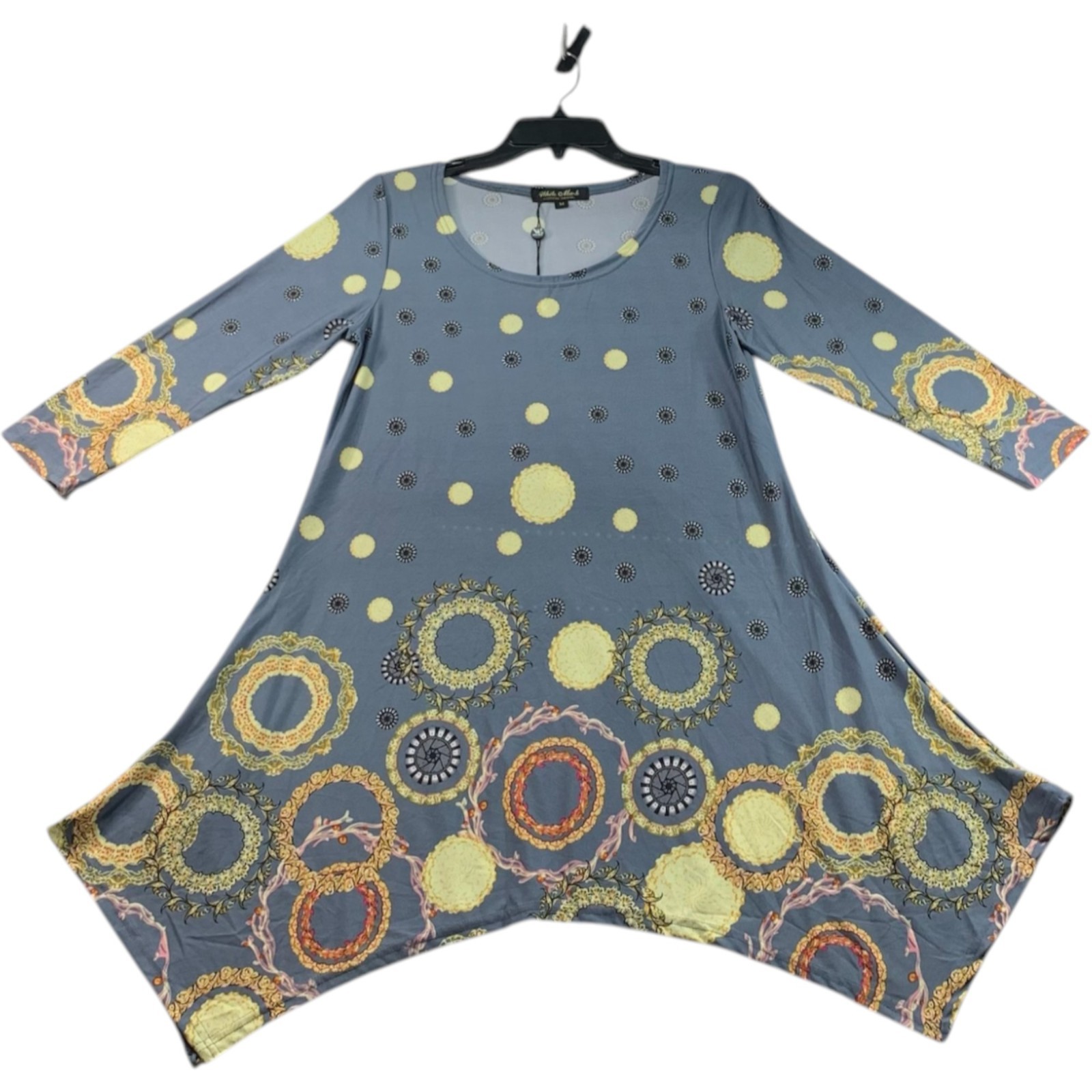 White Mark Dress Womens Size Medium Blue Yellow 3/4 Sleeve Stretch New