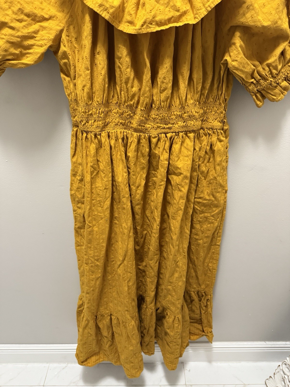 Universal Thread Eyelet Ruffle Midi Dress Mustard Yellow Size XL Cottagecore