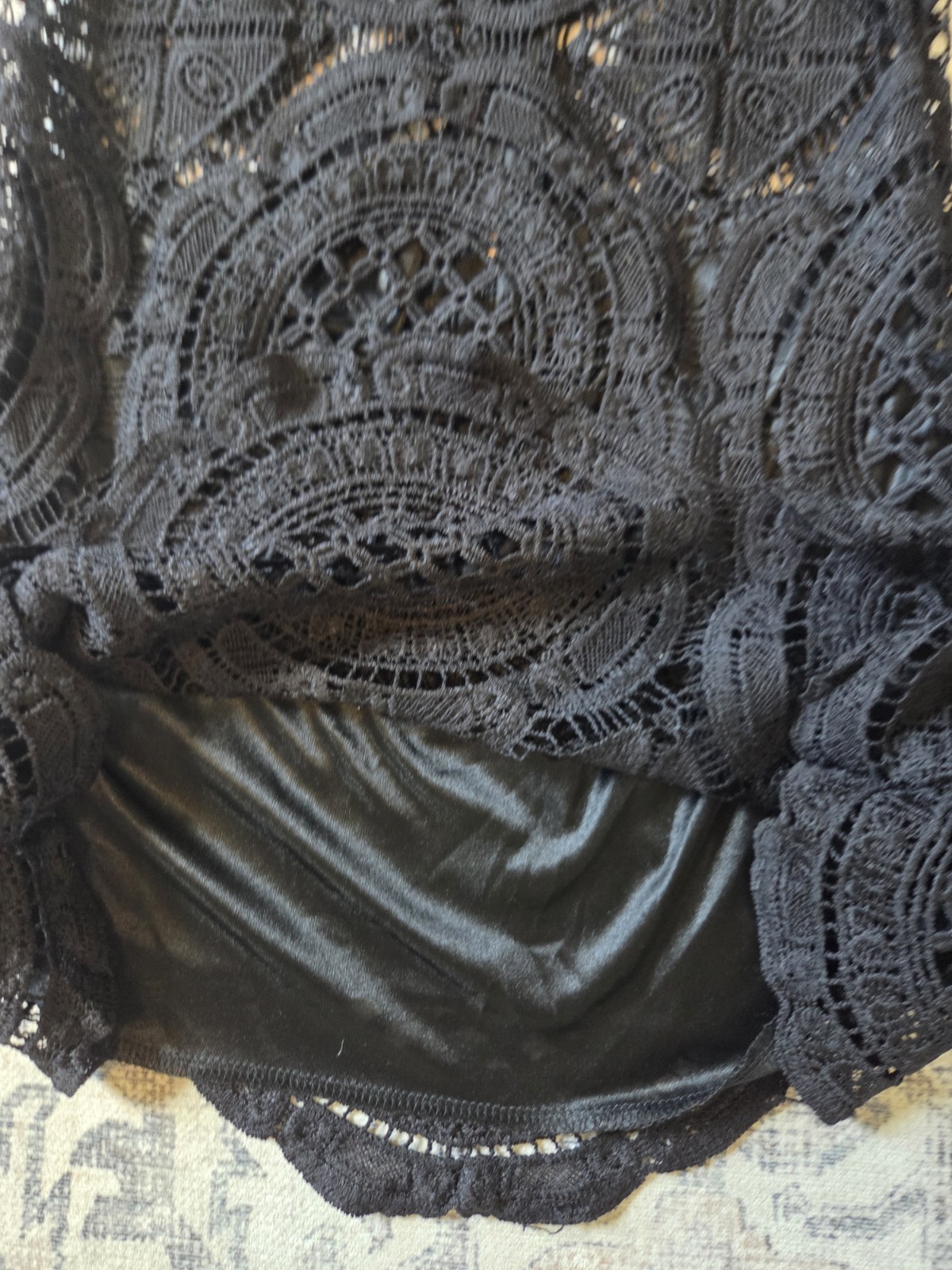 Black Lace Bodycon Mini Dress Mock Neck Bell Sleeve SX Dark Academia Goth