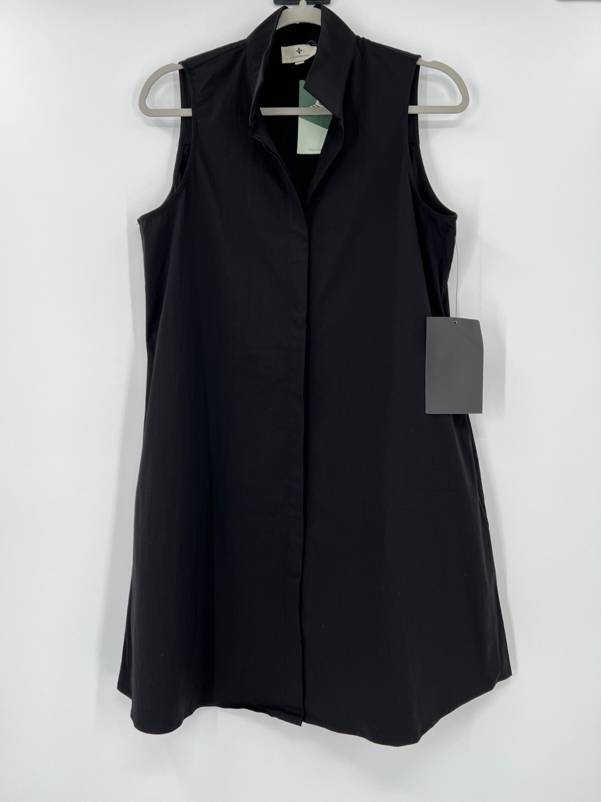 Tuckernuck Women’s Black Sleeveless Charlie Shirt Dress Stretch Sheen sz S NWT