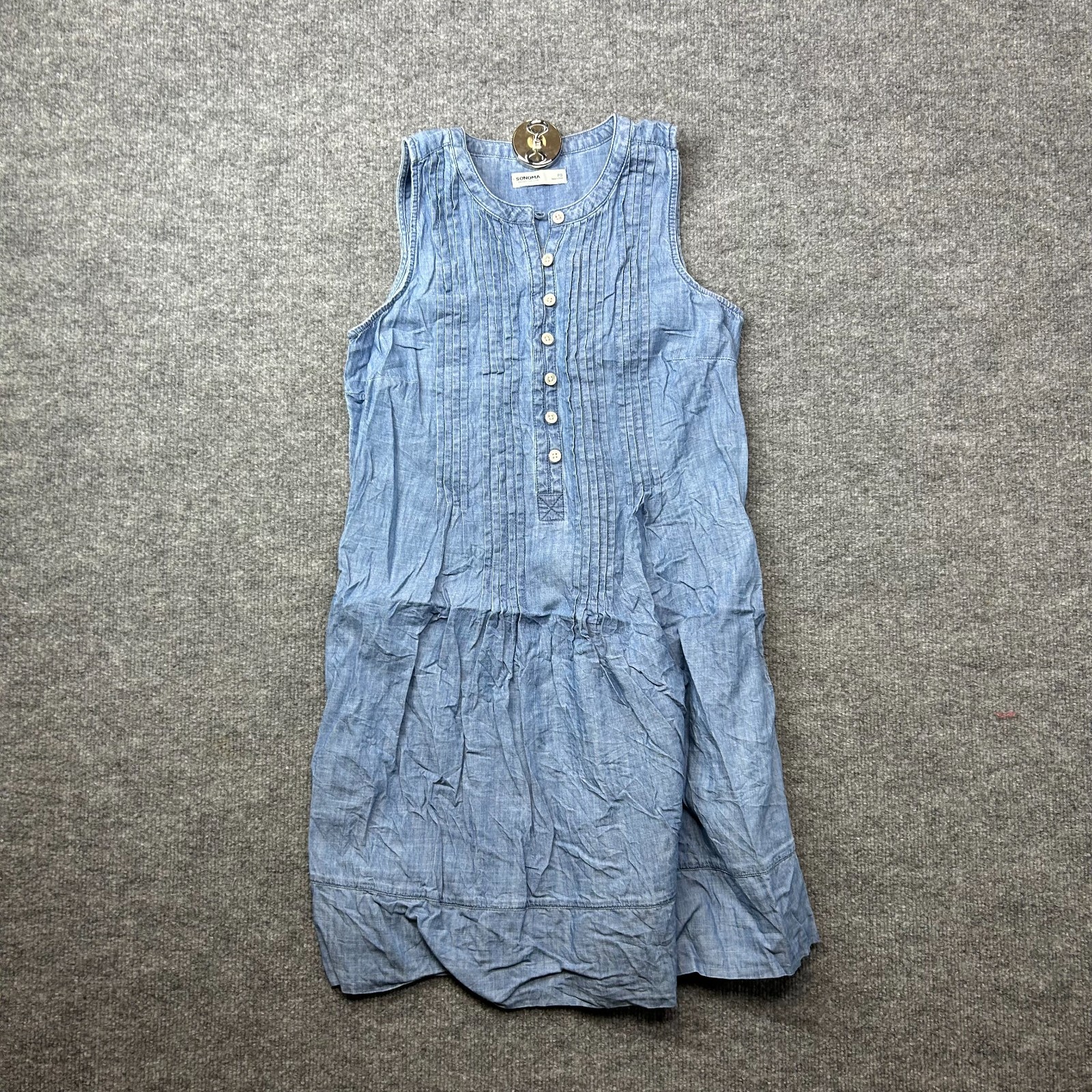 Sonoma Goods for Life Sleeveless Pintuck Dress Womens Dark Chambray Henley – PS
