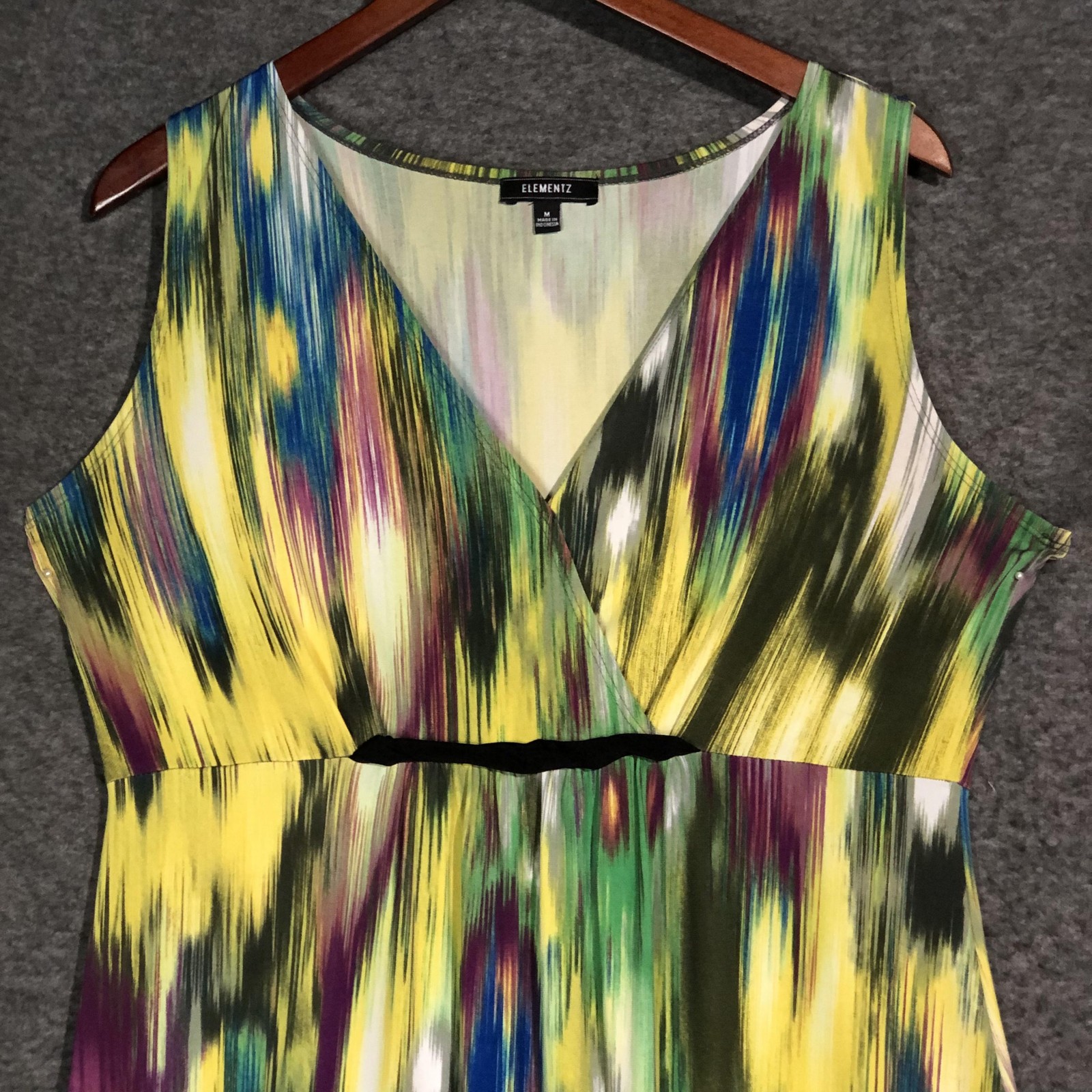 Elementz Dress Womens M Multicolor Abstract Maxi Wrap Jersey Sleeveless Travel