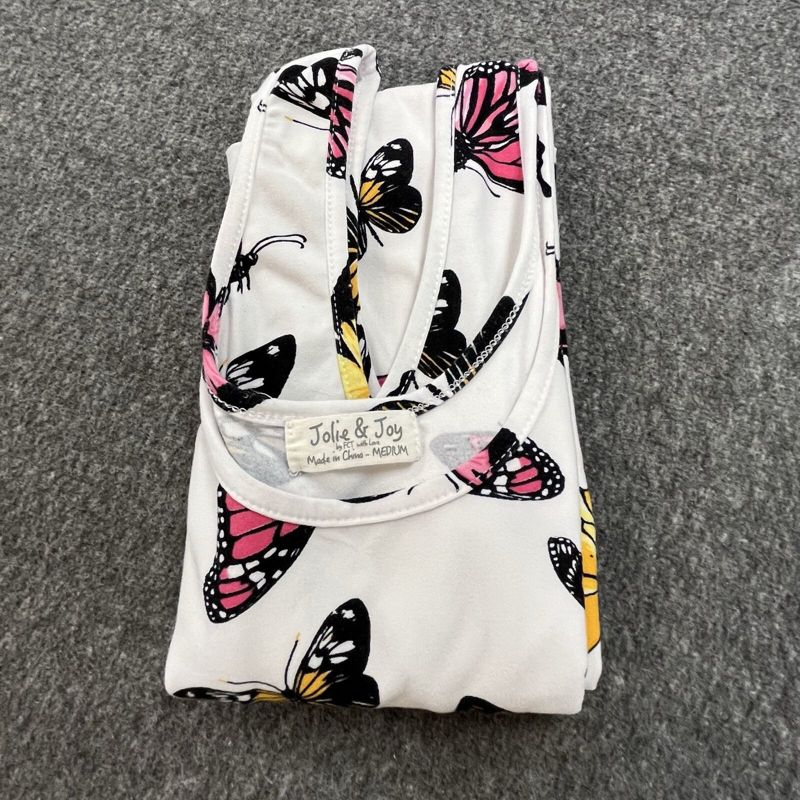 Jolie & Joy Dress Womens Medium Bodycon White Pink Yellow Butterfly