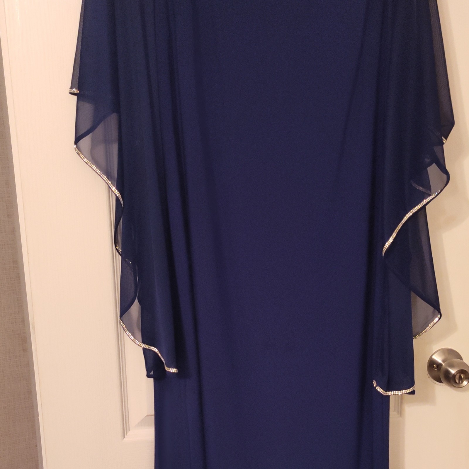 Giovanna Women’s Blue Chiffon Rhinestone Trim Long Formal Gown Plus 14W