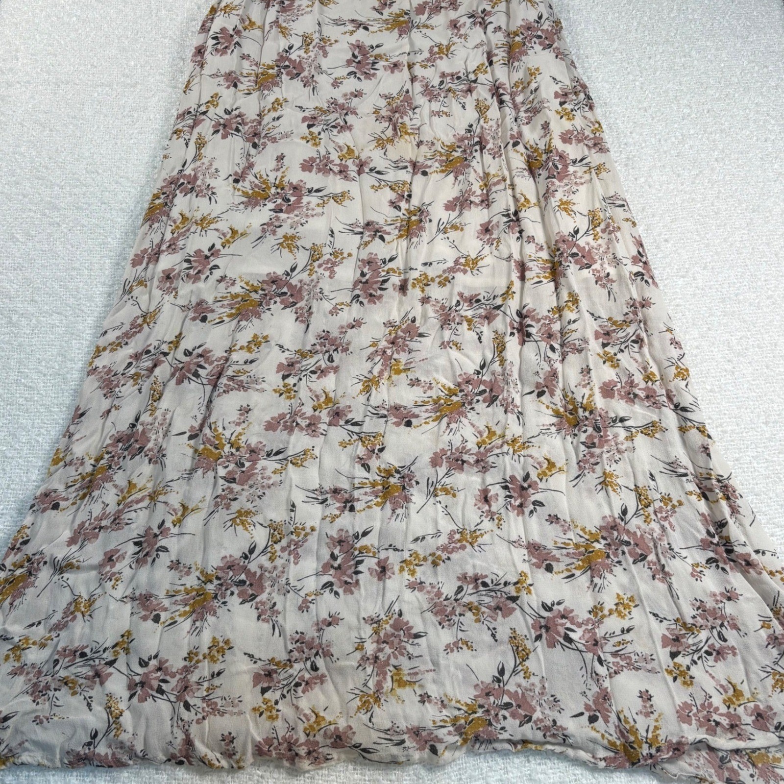 floral pink orange beige ruffle maxi dress boho summer cottage vacation chic