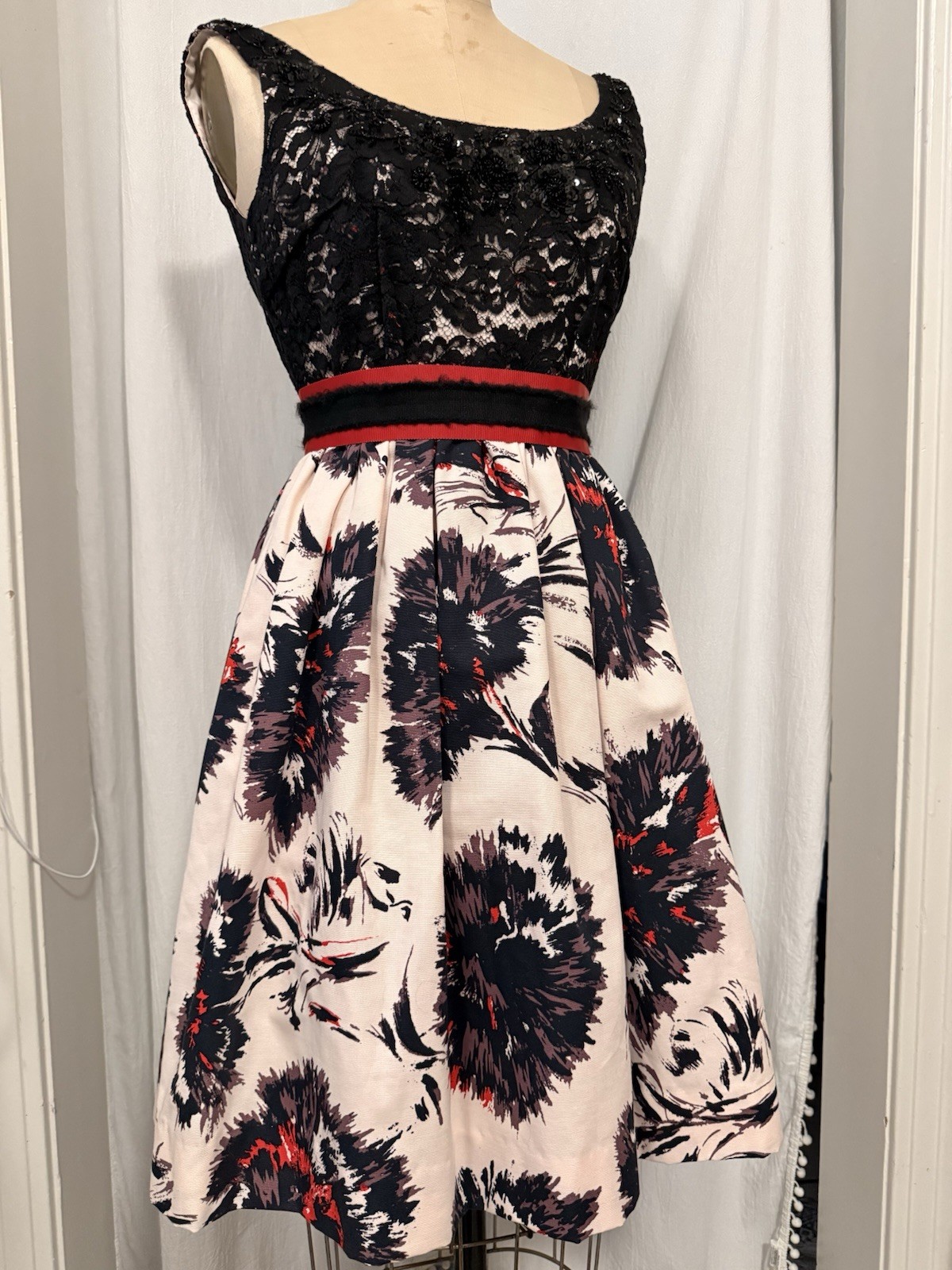 Peter Som x Made in Kind Black Lace Sequin Beaded Floral Dress Sleeveless 0