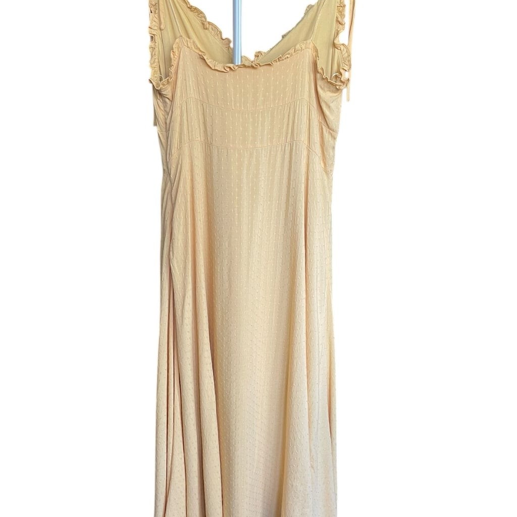 Inmod Yellow Swiss Dot Tie Strap Midi Dress Cottagecore Boho Sundress L