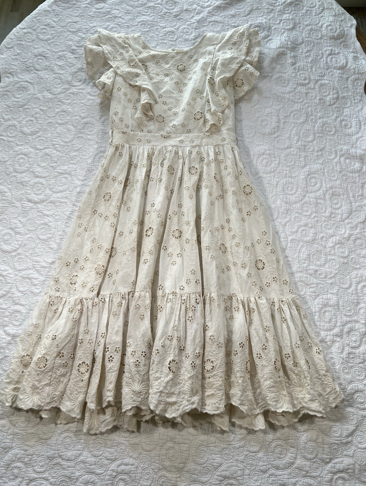 Ivy City Co. White Eyelet Marigold Mini Dress Size Small Boho Flutter Sleeve