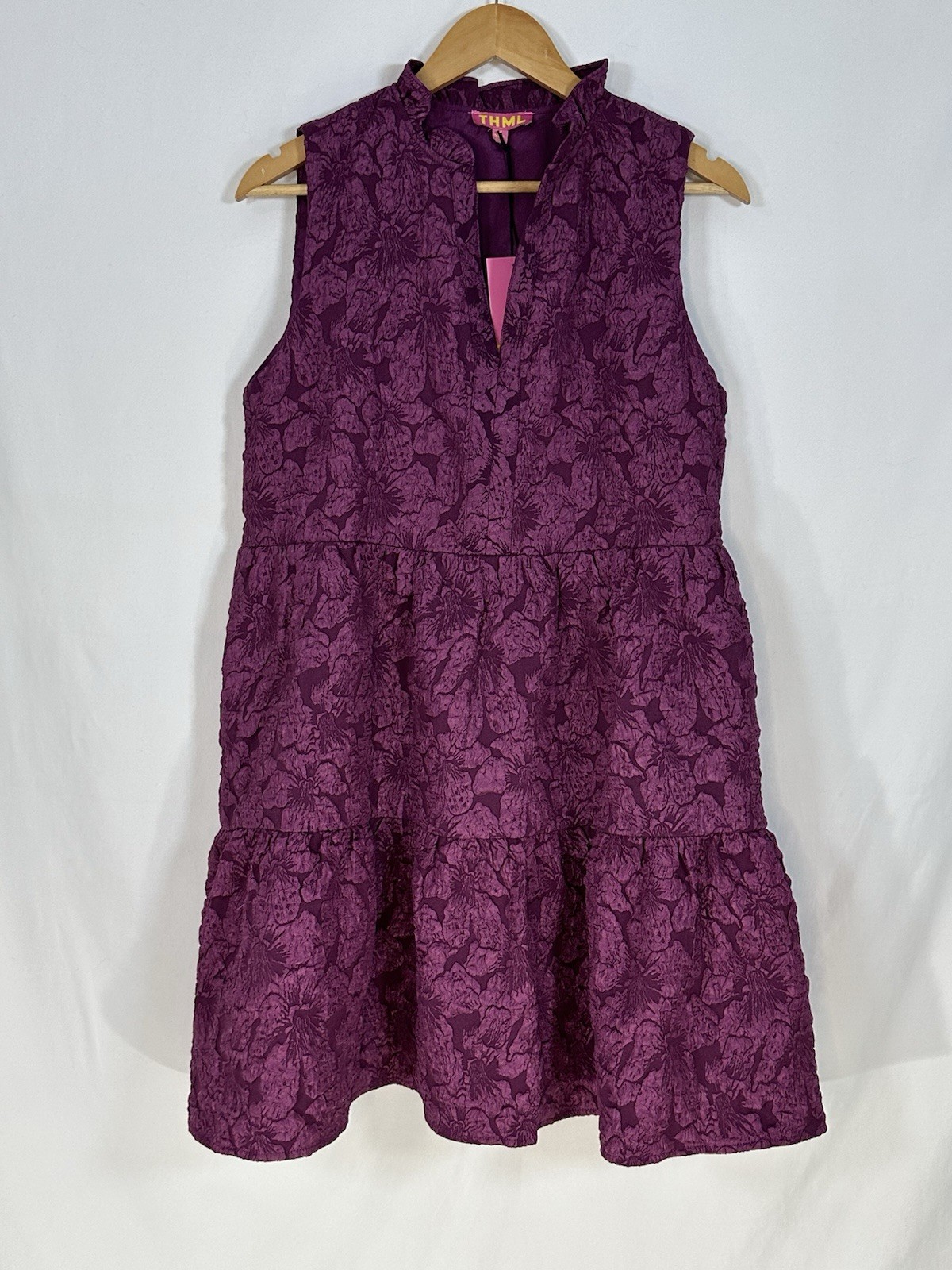THML Joselyn Dress Medium Jacquard Textured Tiered Purple Medium Mini New