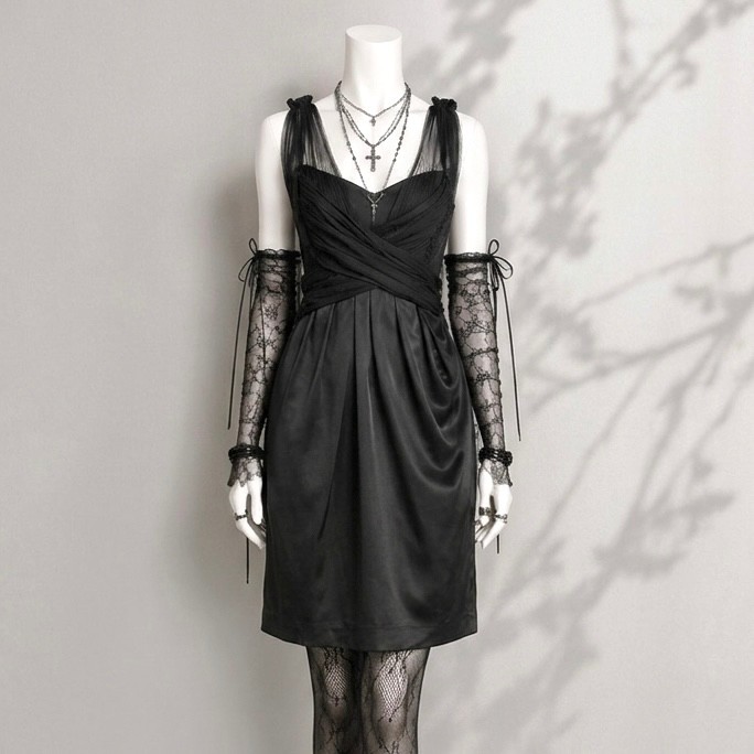 BCBG Max Azria Black Silk Blend Mini Dress 4 Gathered Whimsigoth Sheath