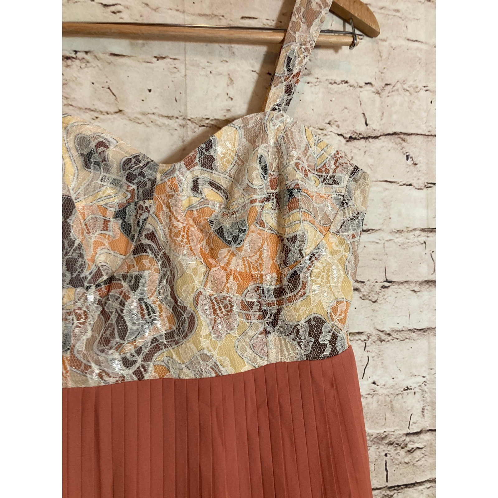 Pink Martini Dress Medium Salmon Pink Babydoll Lace Pleated Romantic Midi Flowy