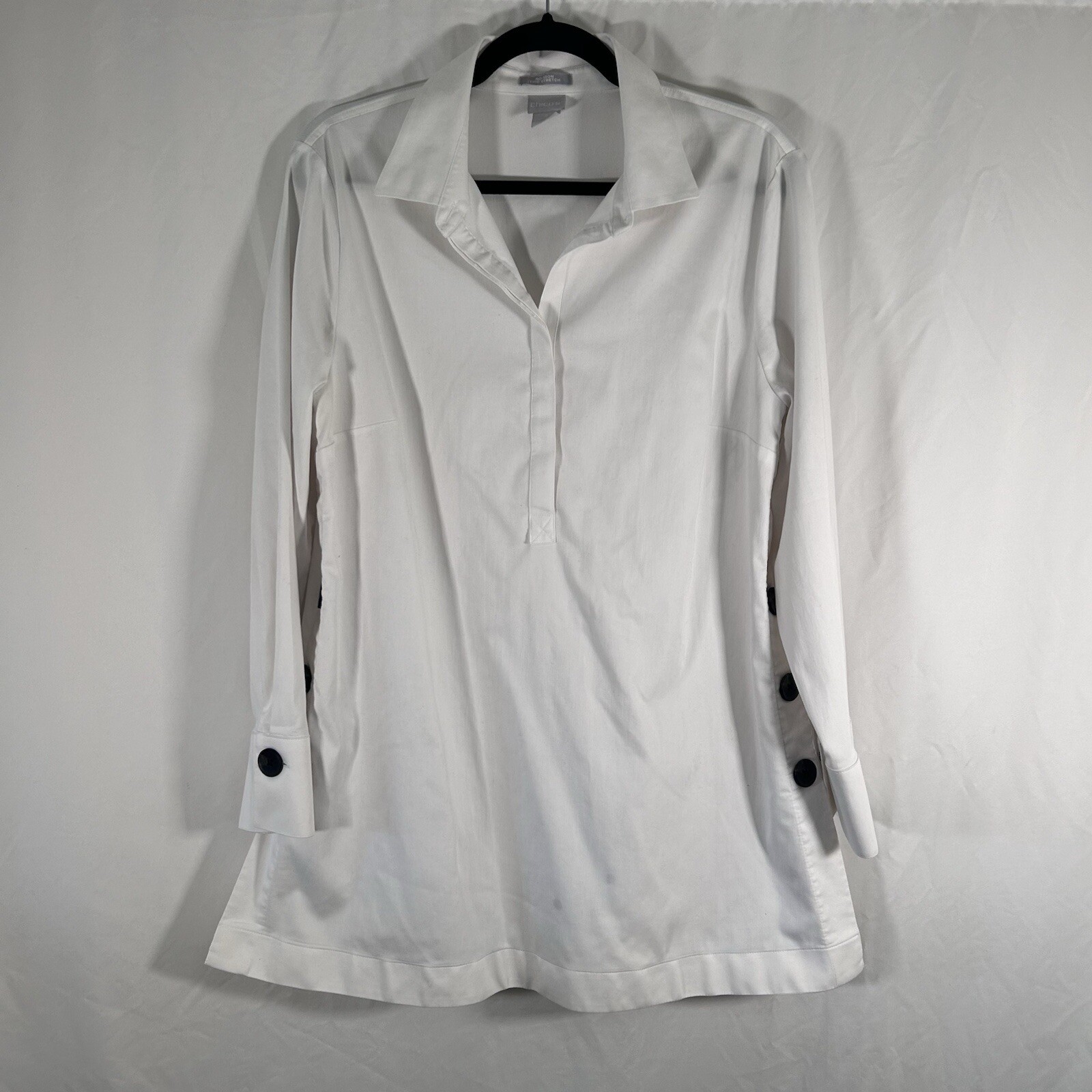 Chico’s Mini Dress Women’s 2 12 White Long Sleeve 1/4 Button Collared Non-Iron