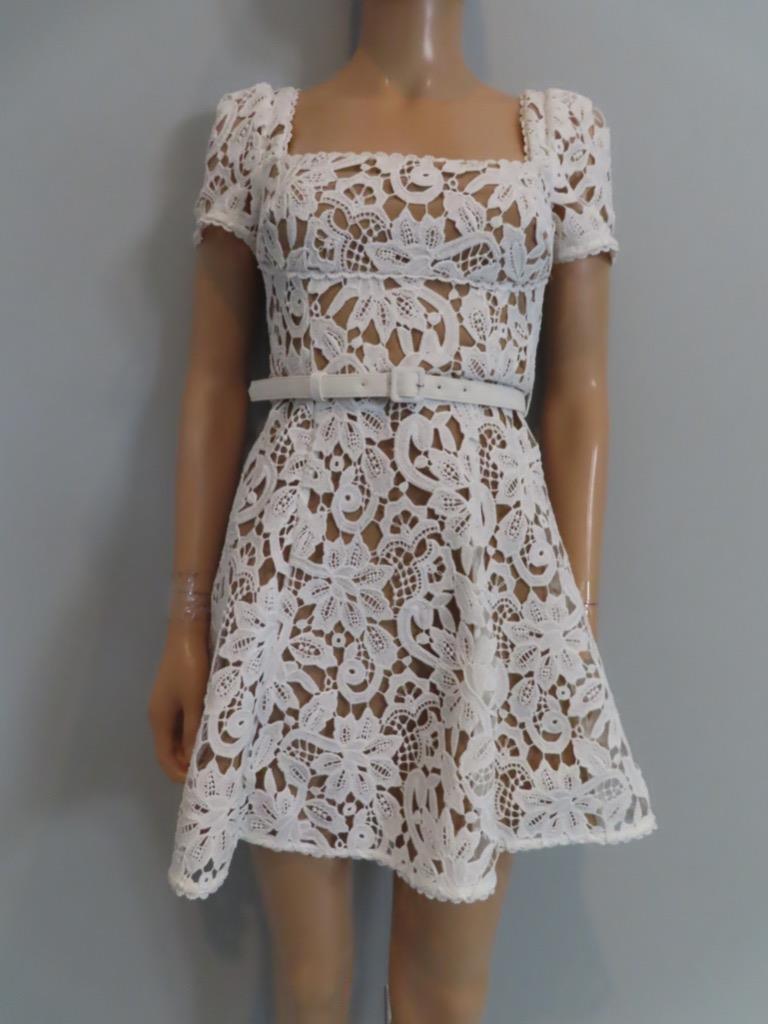 NWOT Self-Portrait White Floral Crochet Knit Short Sleeve Dress Size UK 6/US 2