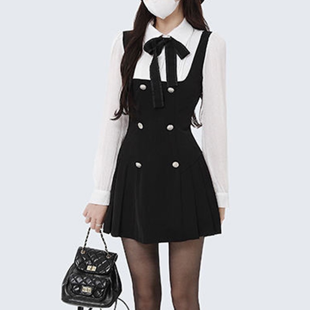Comfy Spring Autumn Fashion Bow Fake Two Pieces Sweet Bow Buttons Design