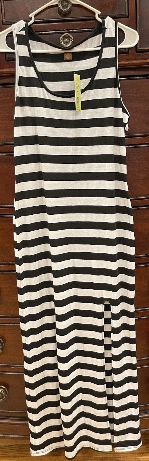 Womens Black & White Striped Maxi Dress Size XL Copper Key Sleeveless (A1)