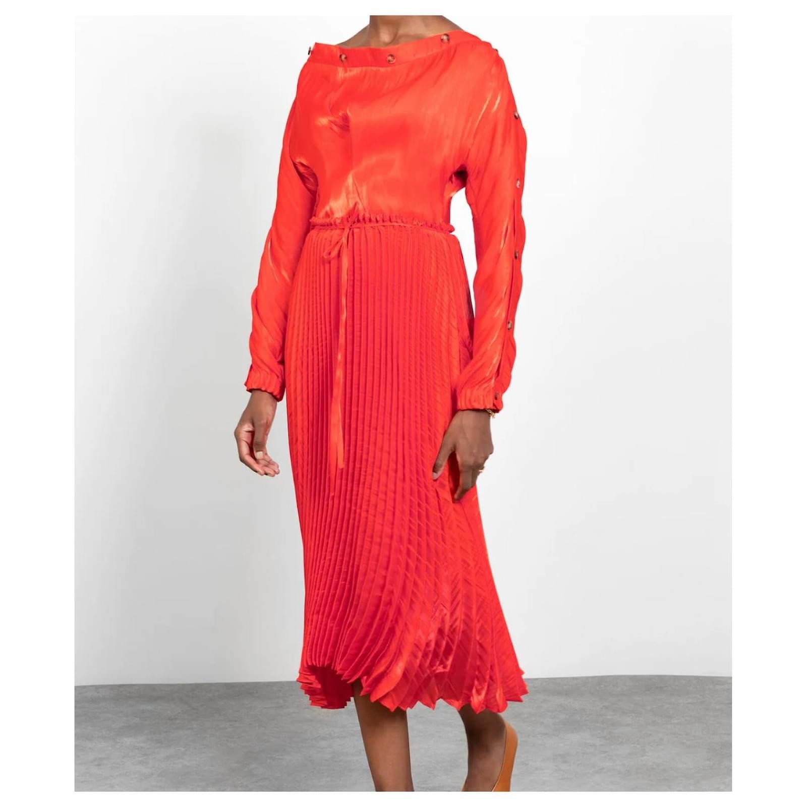 Rejina Pyo Elise Dress Red/Orange Pleated £595 NWT UK10