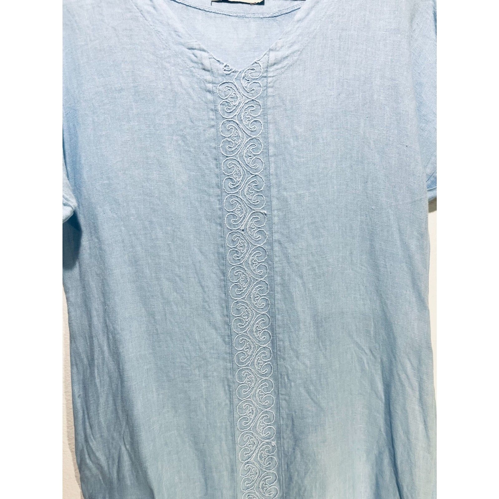 Valentina Naldi linen dress Italy made embroidered vacation resort blue women M