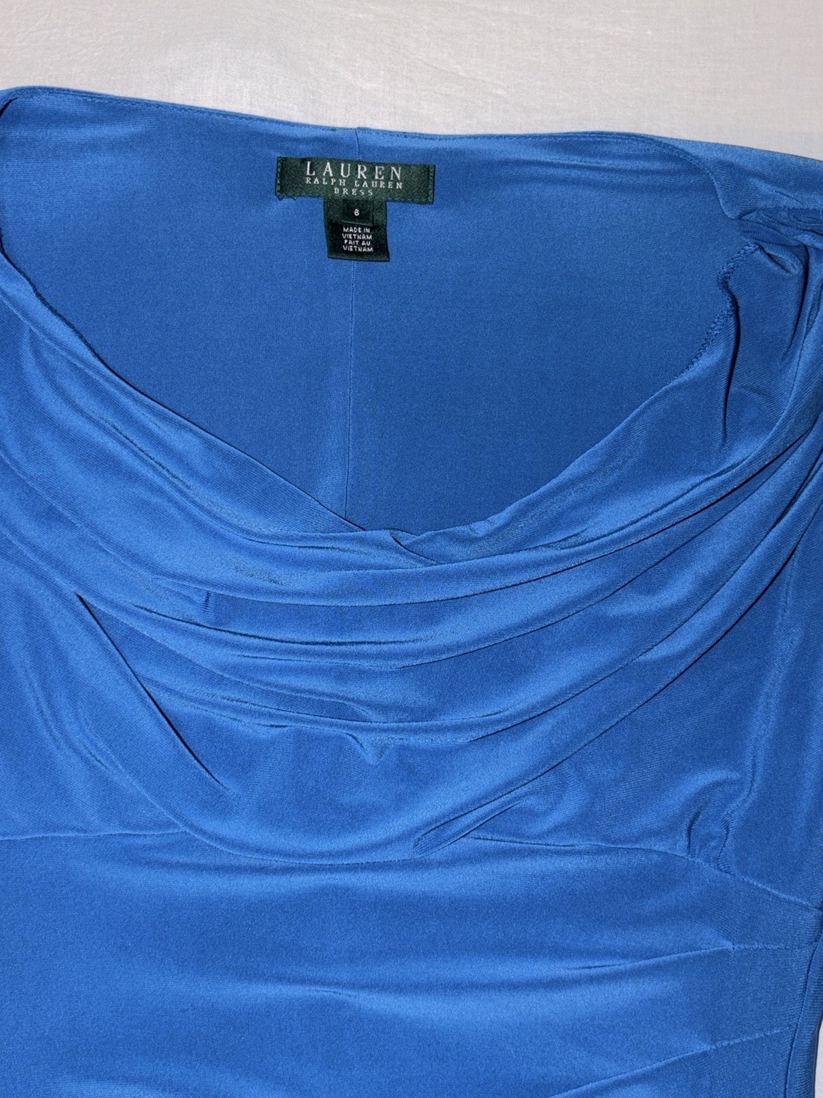Lauren Ralph Lauren Womens Cowl Neck Jersey Sheath Dress Size 6 Blue Cap Sleeves