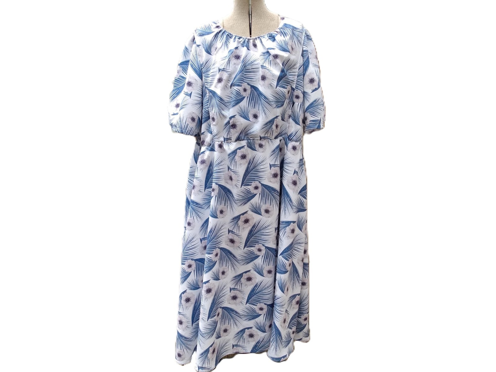 Amish Mennonite Cape Dress Plus Size 44″B 41 to 44″W Blue White Hawaiian Floral