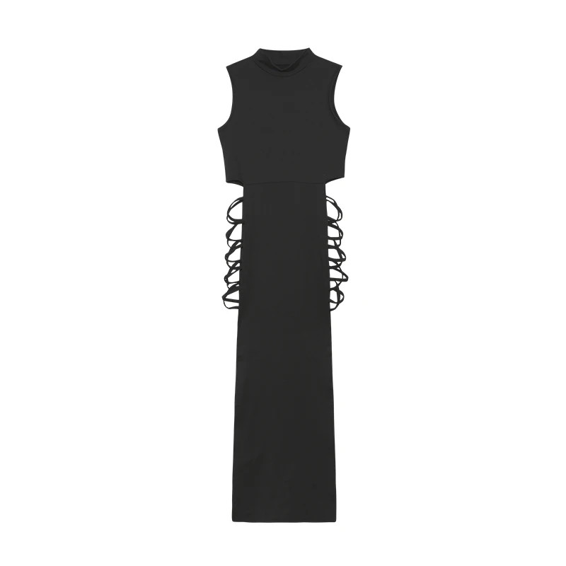 Criss Cross Cut Out Dress Sexy Bodycon Mock Neck Sleeveless Women Clothing