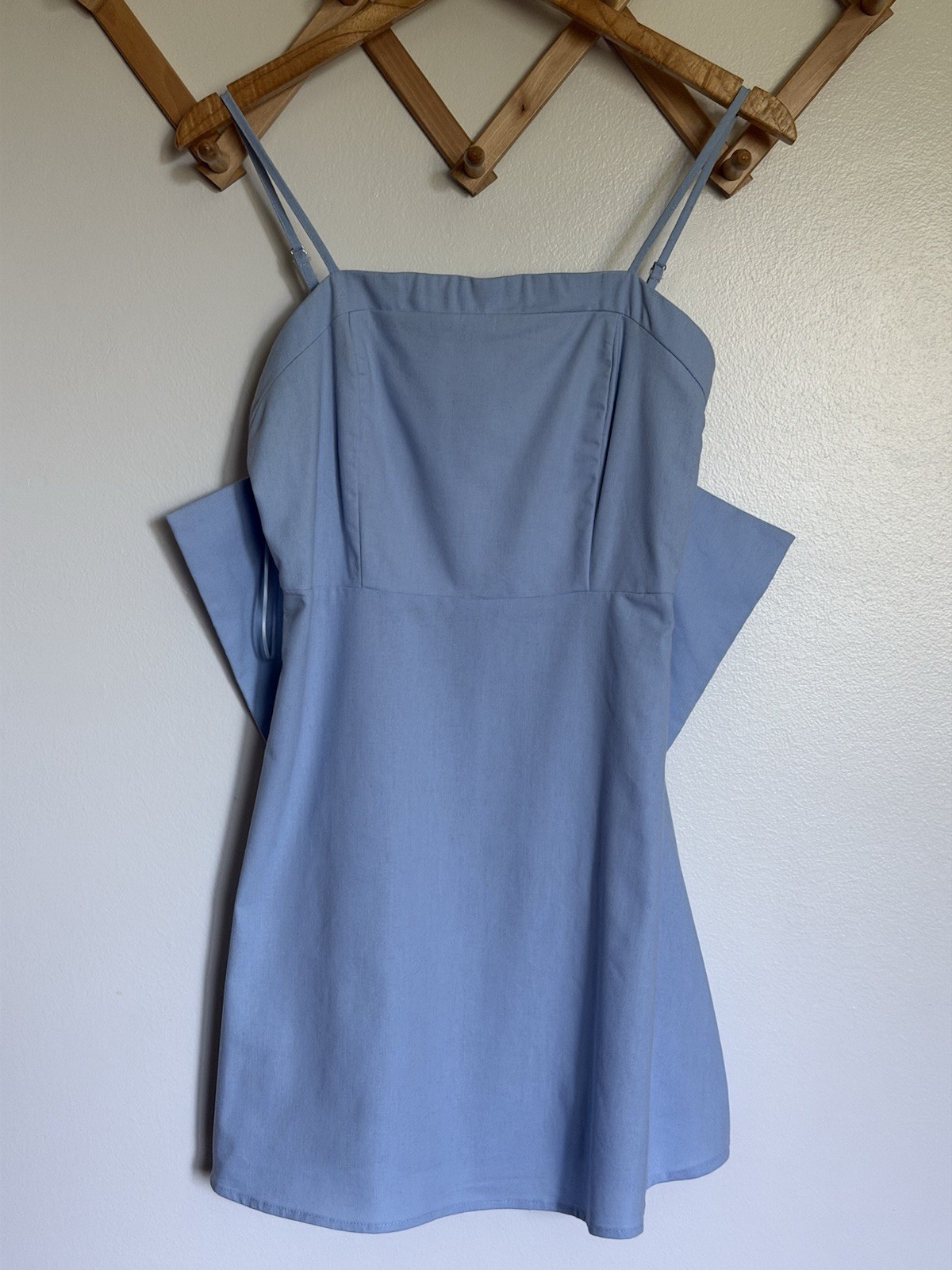 TCEC Light Blue Square Neck Strappy Mini Dress w/ Bow Detail Adjustable Size S