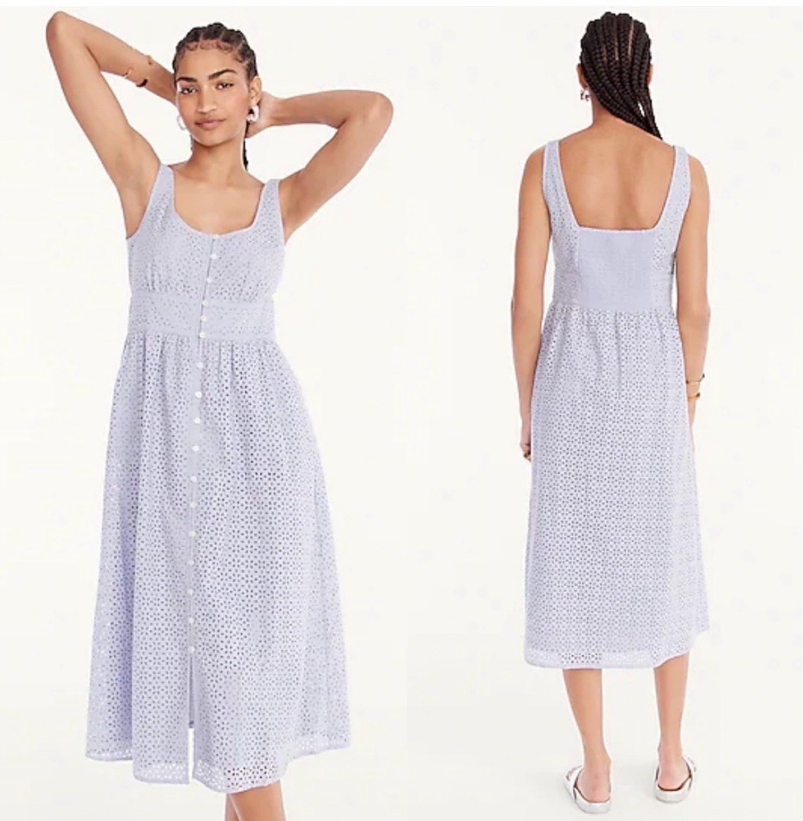 NWT J. Crew Dress Button Front Eyelet Midi Lilac Purple Size 24 Classic Cottage