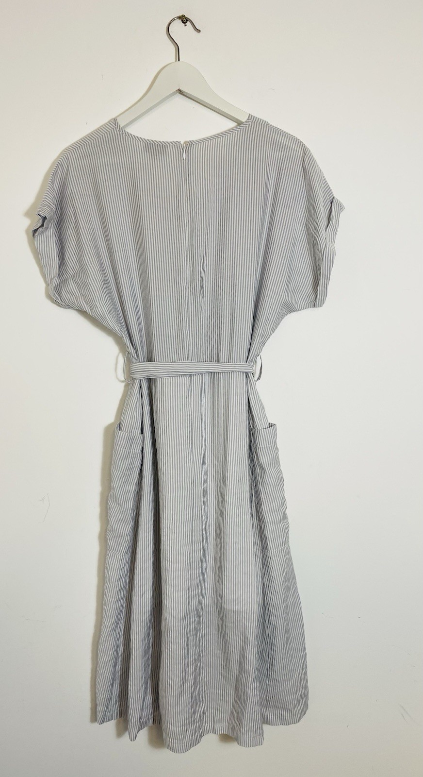 Oliver Bonas Cotton Striped Summer Wrap Dress Grey/white Size14