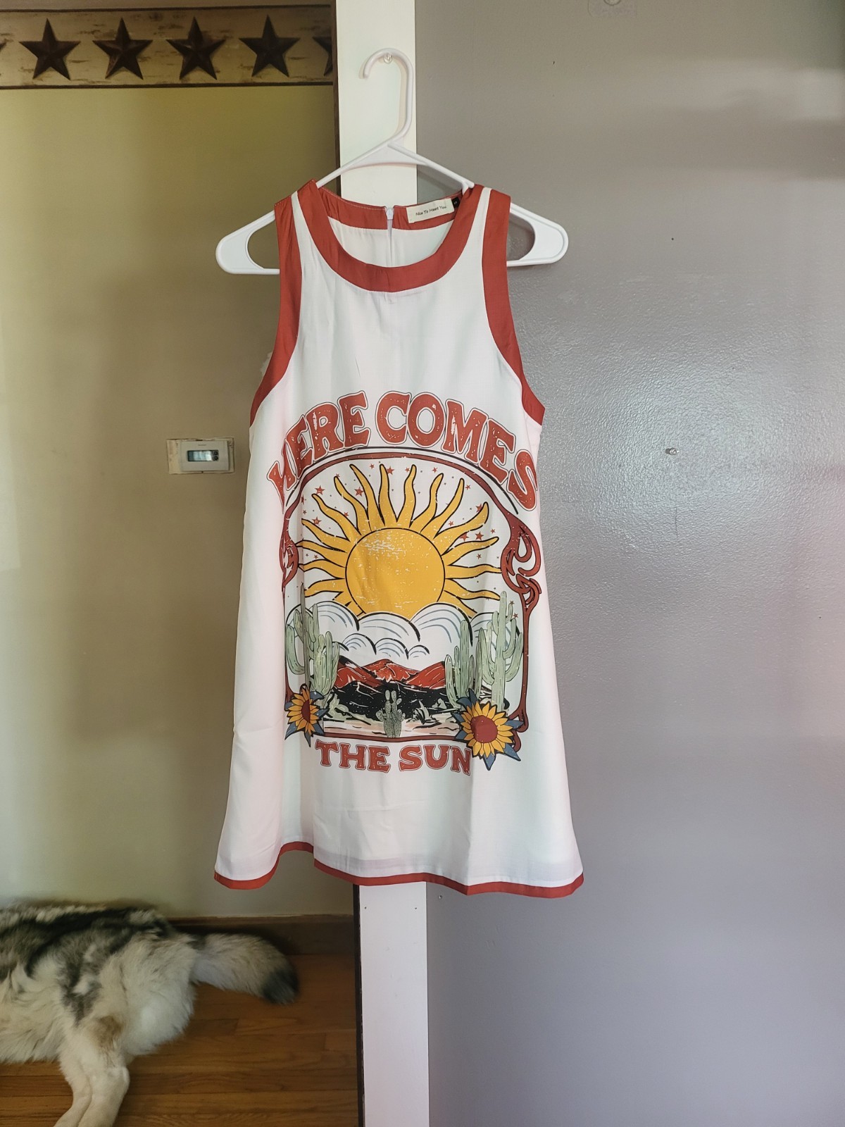 Nice To Meet You Womens White/Orange Graphic Print Shift Dress Sleeveless Zip S