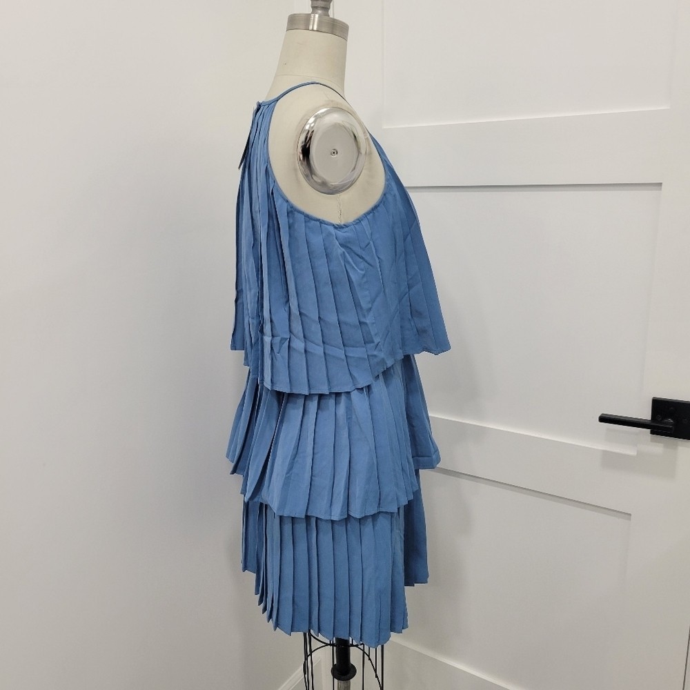 Halter Neckline Pleated Tiered Flowy Sleeveless Mini Dress Size M