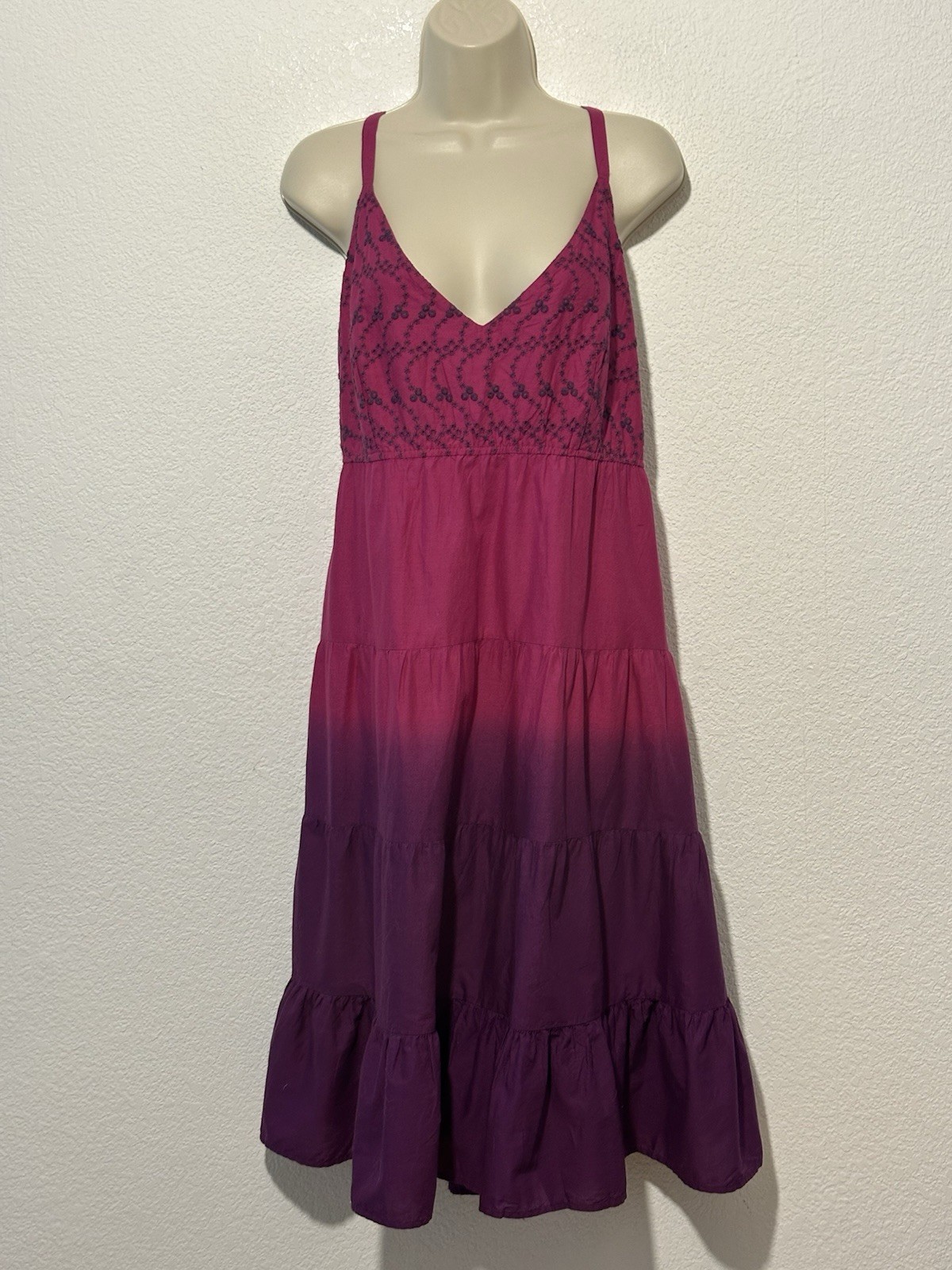 Y2K NWT Fashion Bug Boho Midi Dress Pink & Purple Embroidered 100 Cotton Hippie