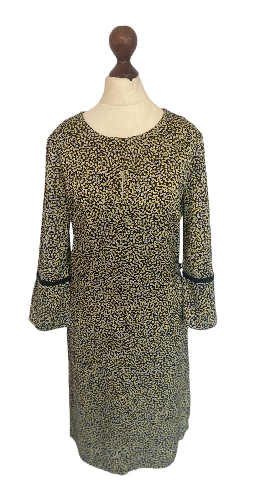 Jigsaw Designer Ditsy Floral Yellow Black Mix Summer Vintage Dress UK 8 EU 36 S