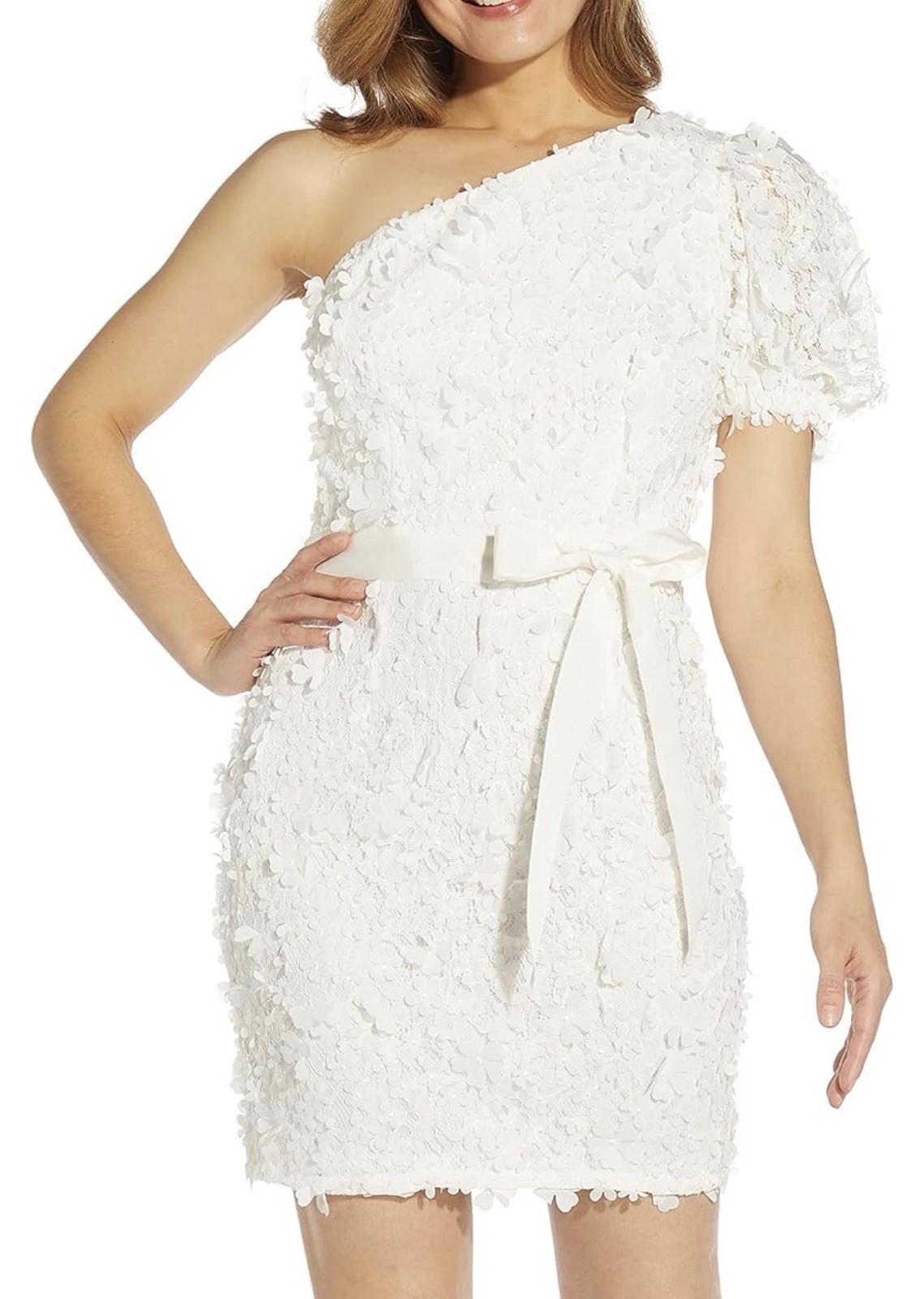 Adrianna Papell Ivory Embroidered Floral Lace Dress Size 16