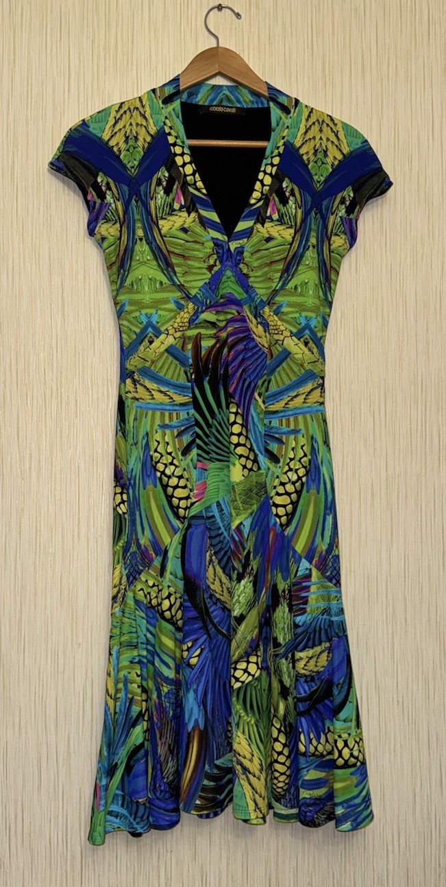 Roberto Cavalli Animal Print Dress Size S Colorful Designer Vintage Rare Y2K