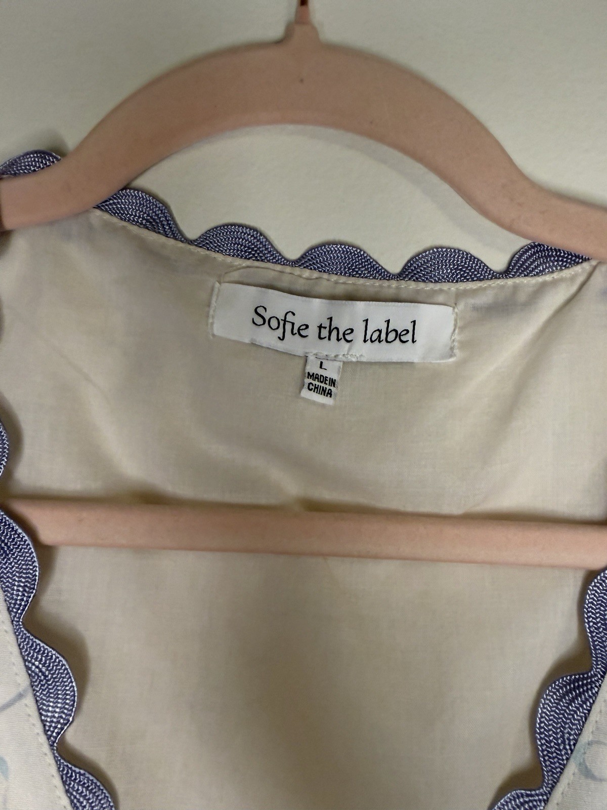 Sofie the Label Blue Bow Print Scallop Trim Mini Dress Sz Large