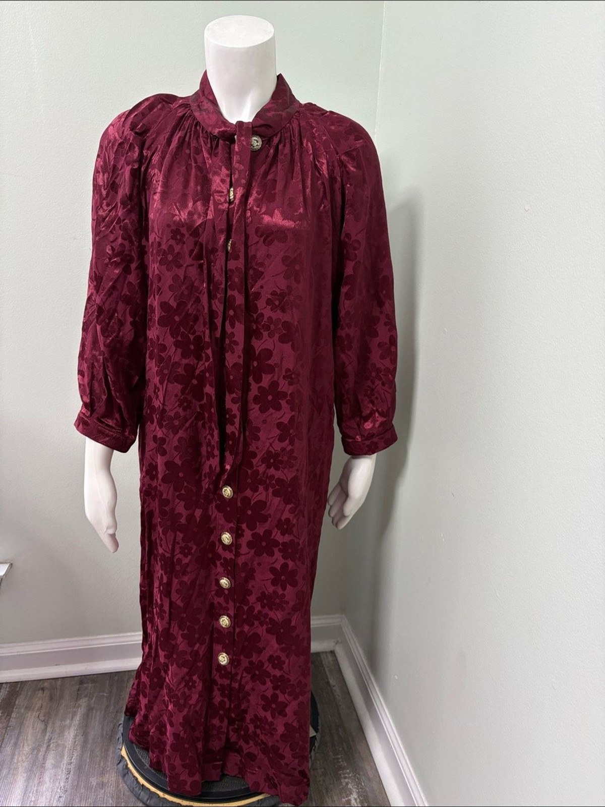 BURU Burgundy Floral Tie Top Midi Dress XS