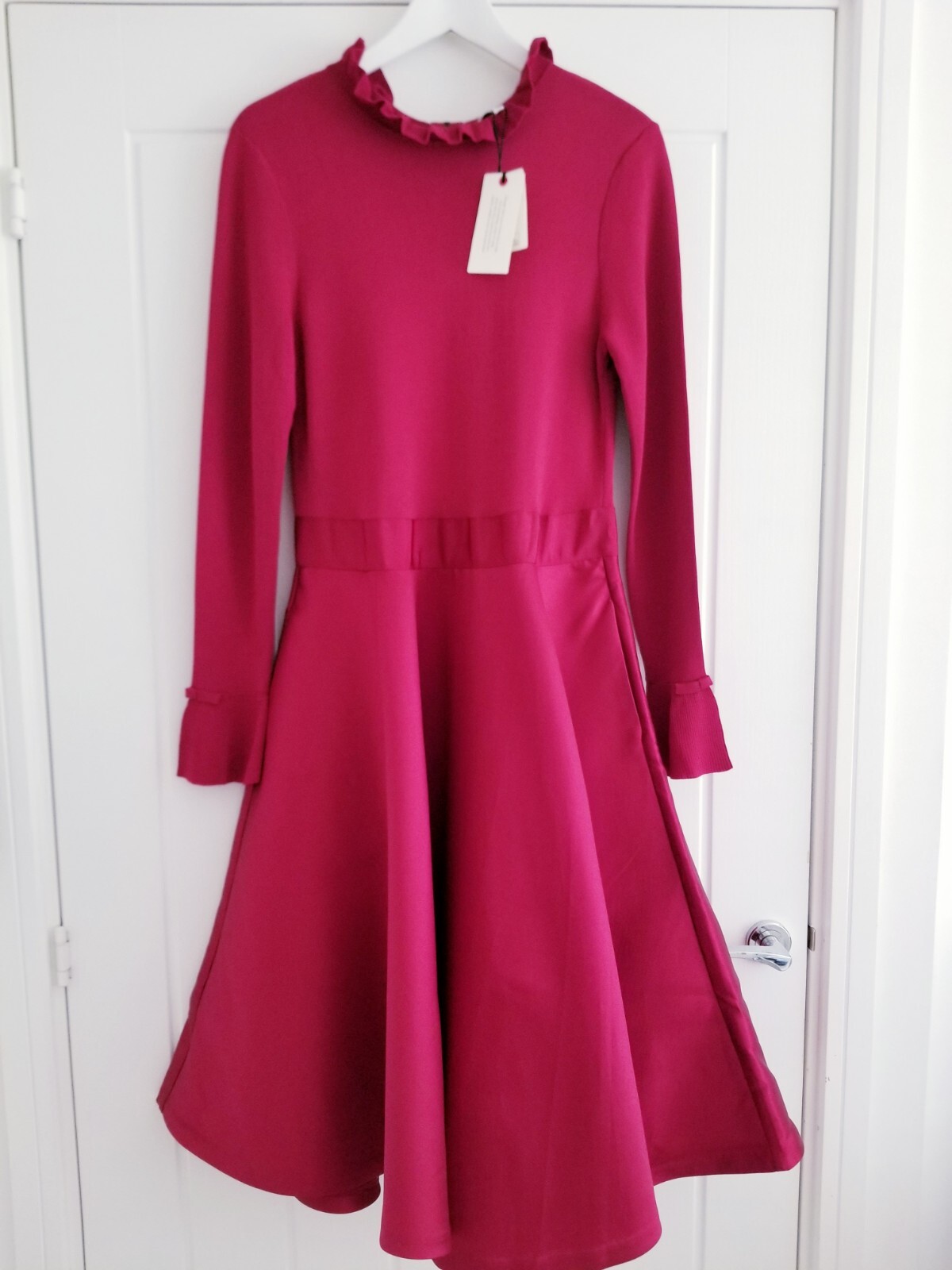Ted Baker Zadi Midi Dress Knitted Bodice Deep Pink Red Long Sleeve Size 4 UK 14