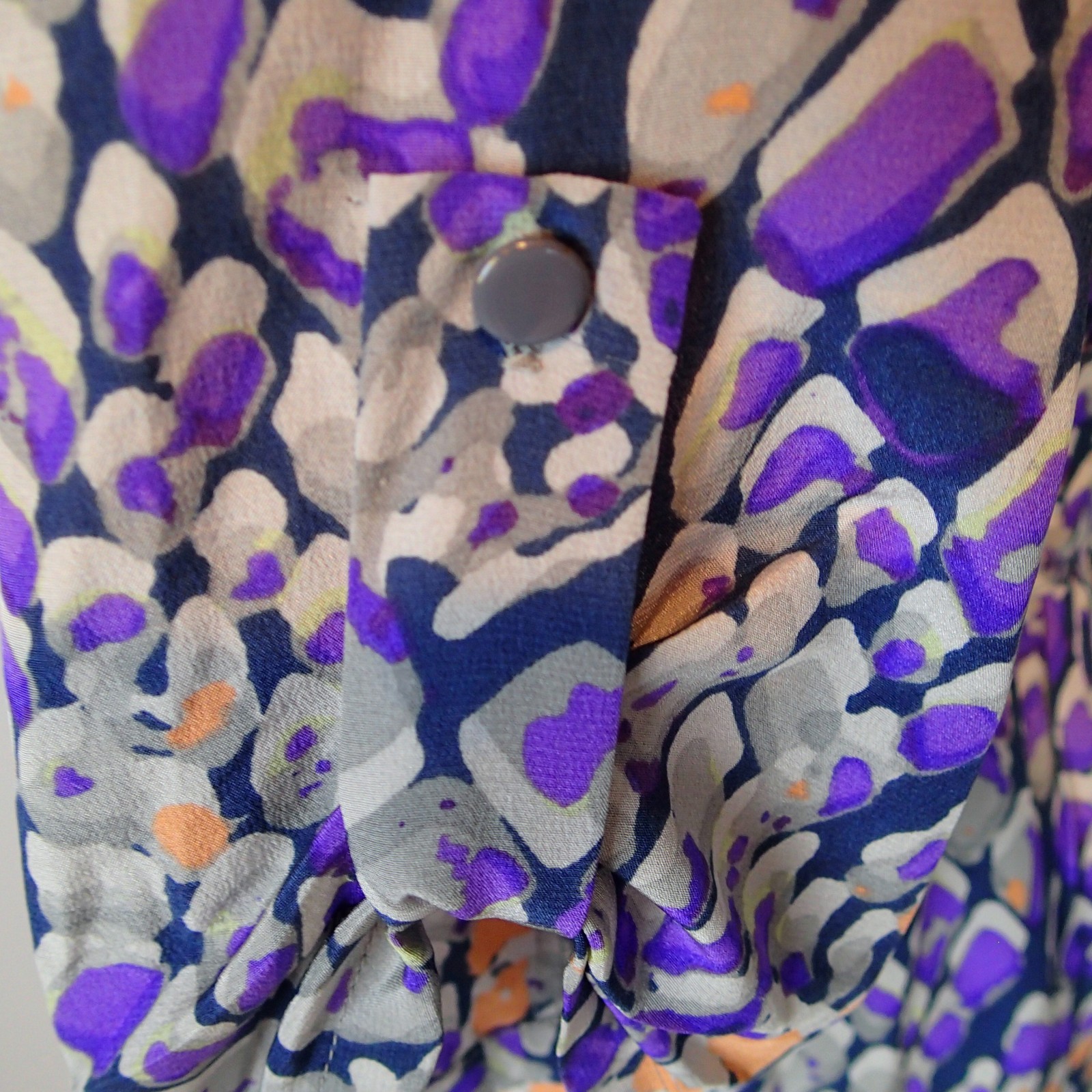 Presley Skye Dress xs Gray Purple Wrap Silk Roll Tab Sleeve v neck pockets