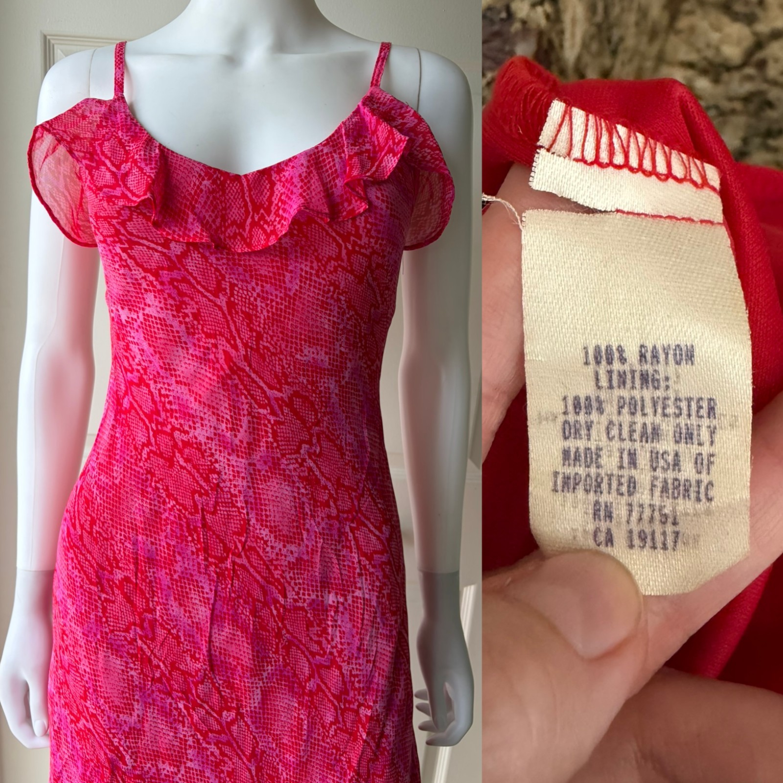 Betsey Johnson Size Small Vintage Pink Snake Print Midi Dress