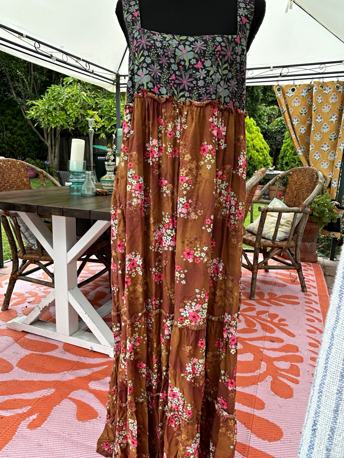 Natural Life Brown Floral Sleeveless Maxi Sundress Adjustable Straps M